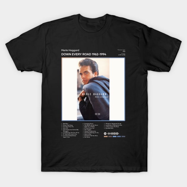 Merle Haggard - Down Every Road 1962-1994 Tracklist Album T-Shirt by 80sRetro